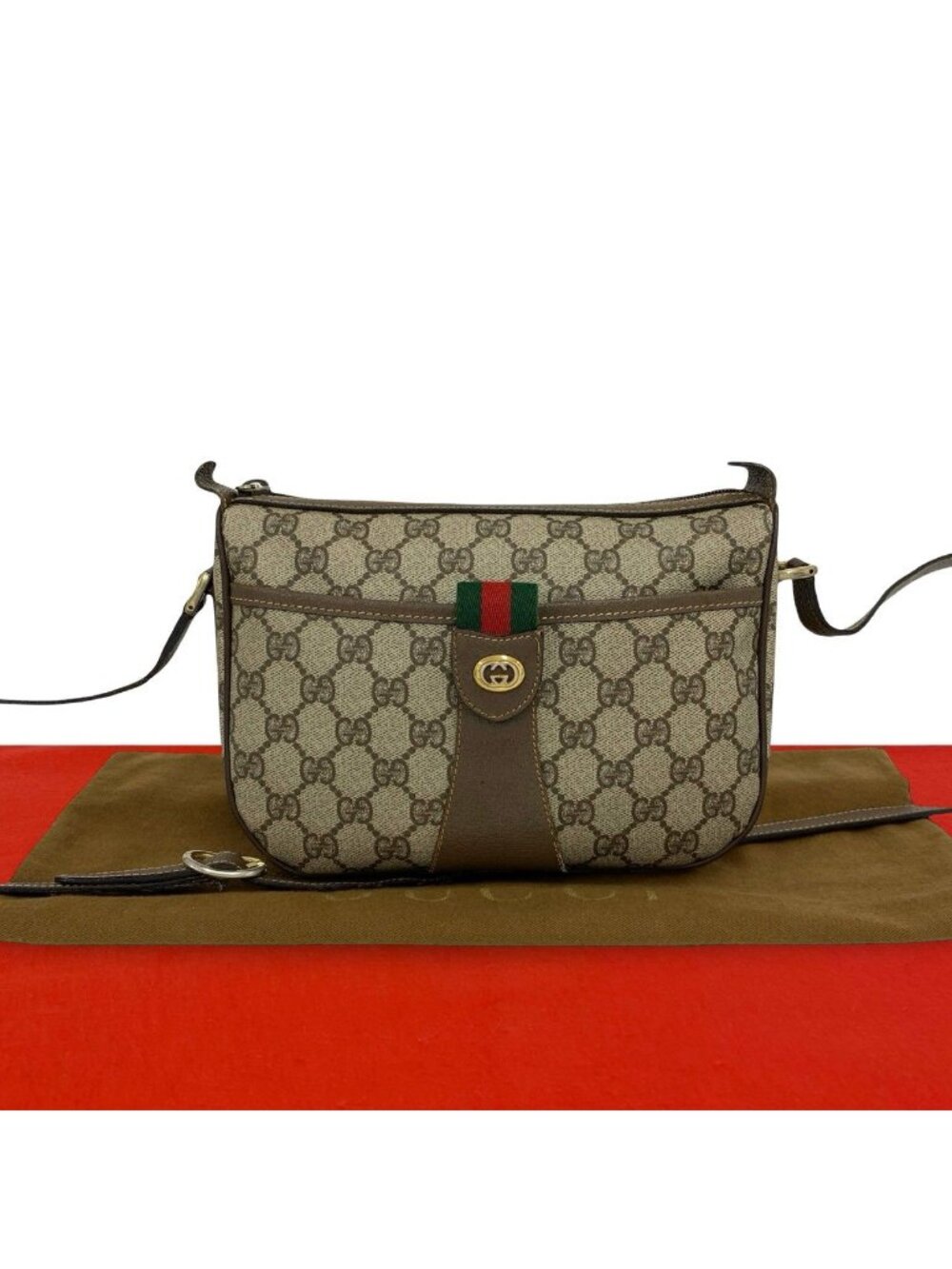Gucci Vintage Sherry Line GG Logo Pattern Leather Shoulder Bag Pochette Brown